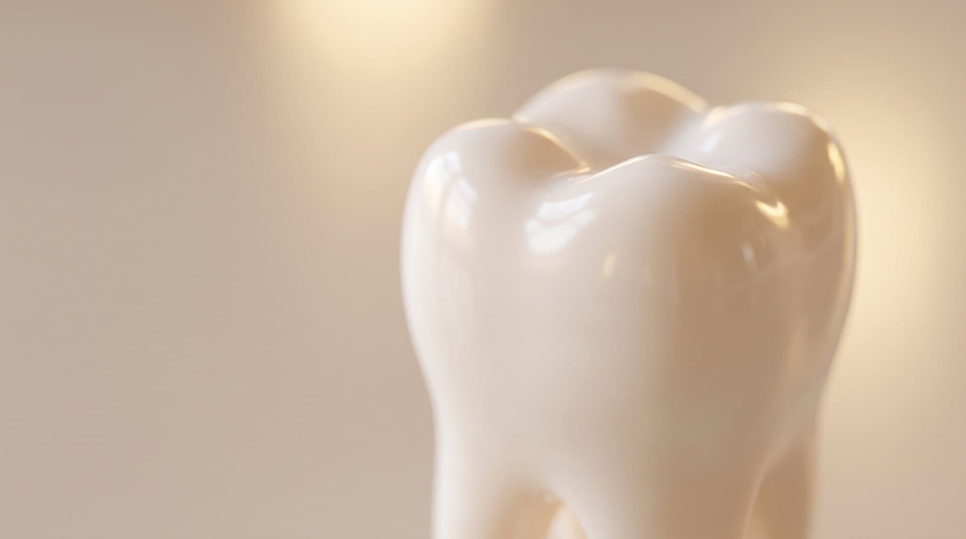 An extreme close-up of a pristine glossy white tooth, showing its smooth hard enamel surface