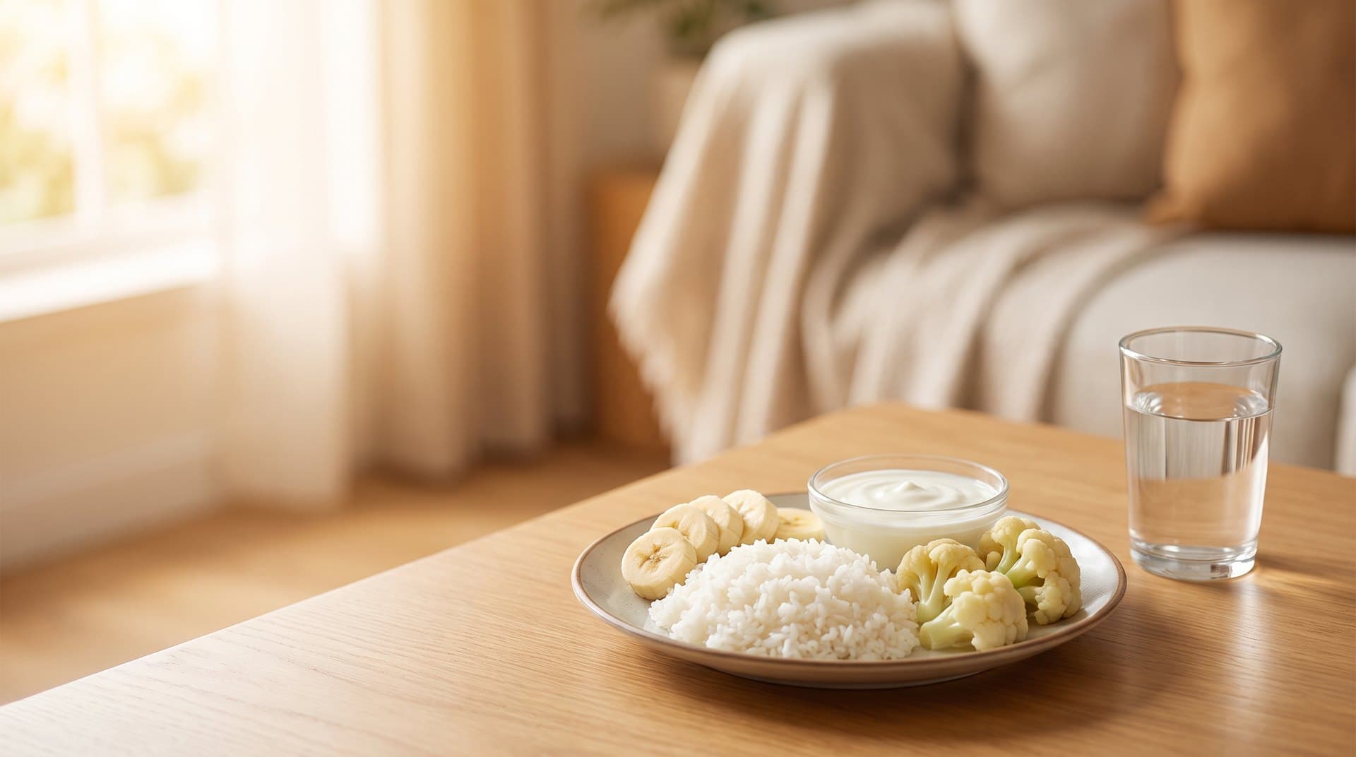 A glass of water and fresh pale, non-staining foods on a bright surface, for teeth whitening aftercare at Align Dental Surgery.